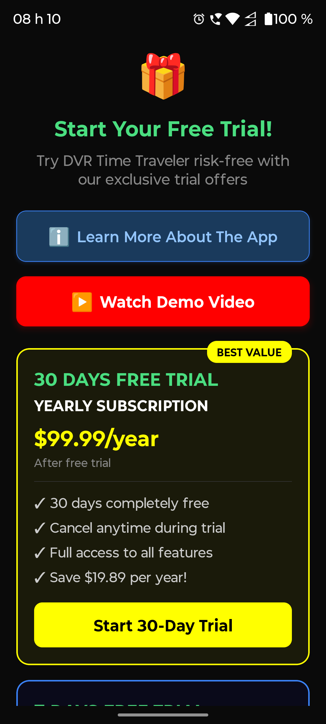 Subscription screen — view 1