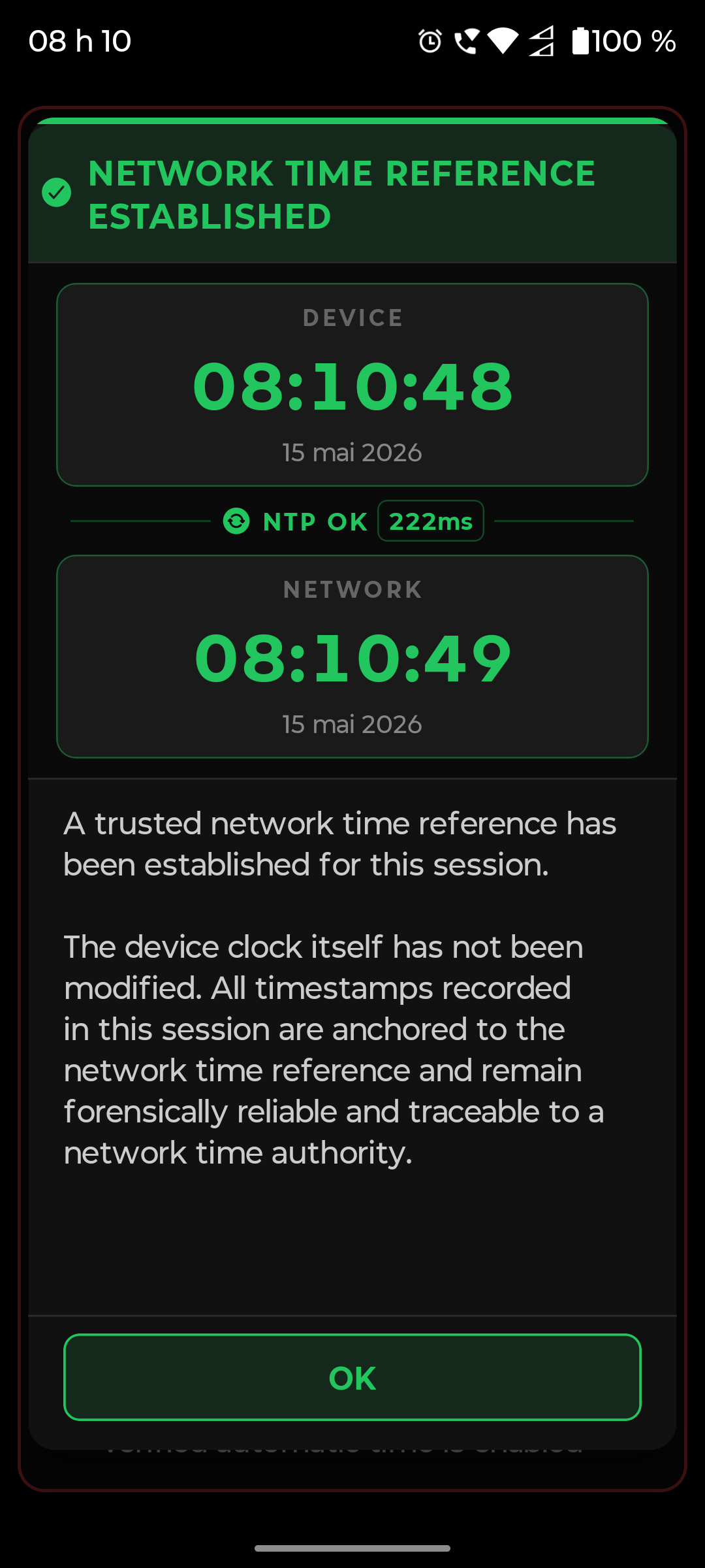 Warning page with three rules and time verification — view 2