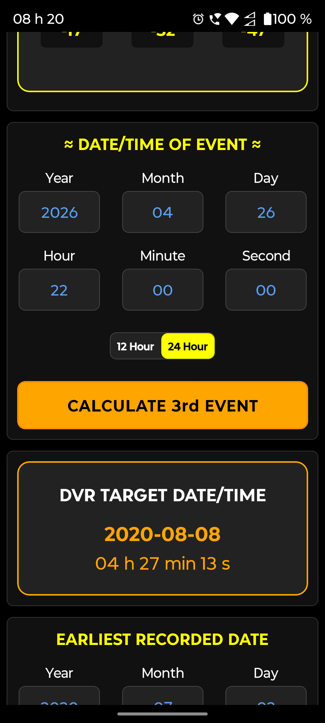 Calculator in 2nd Event mode showing the orange button