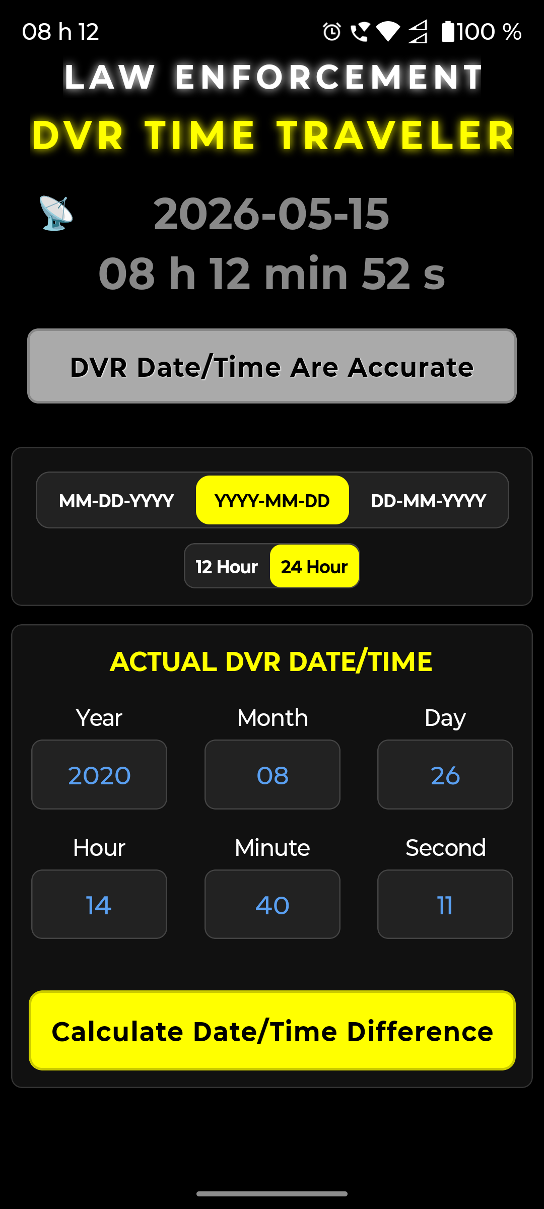 Calculator showing all three sections filled in — view 1