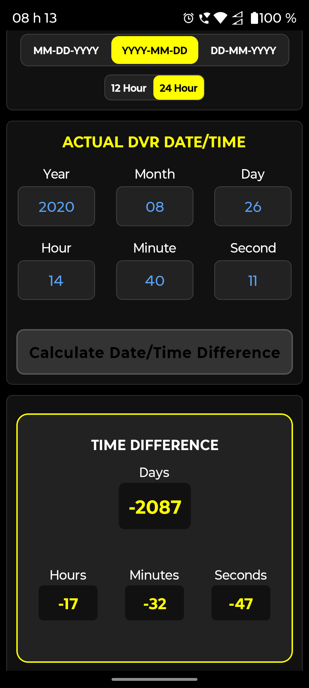 Calculator showing all three sections filled in — view 2