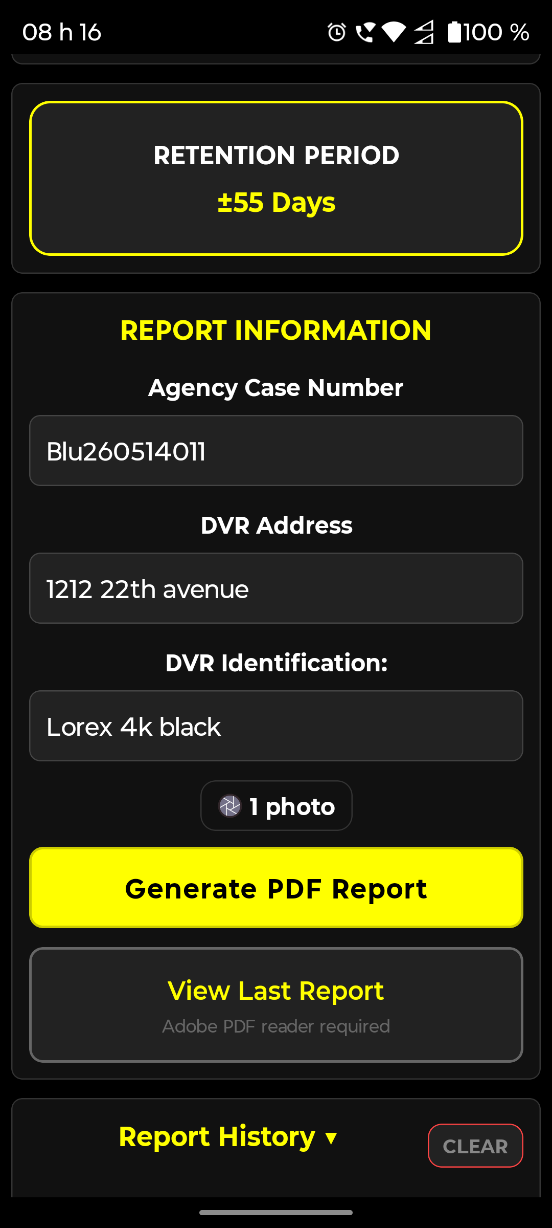 Case information fields on the calculator screen