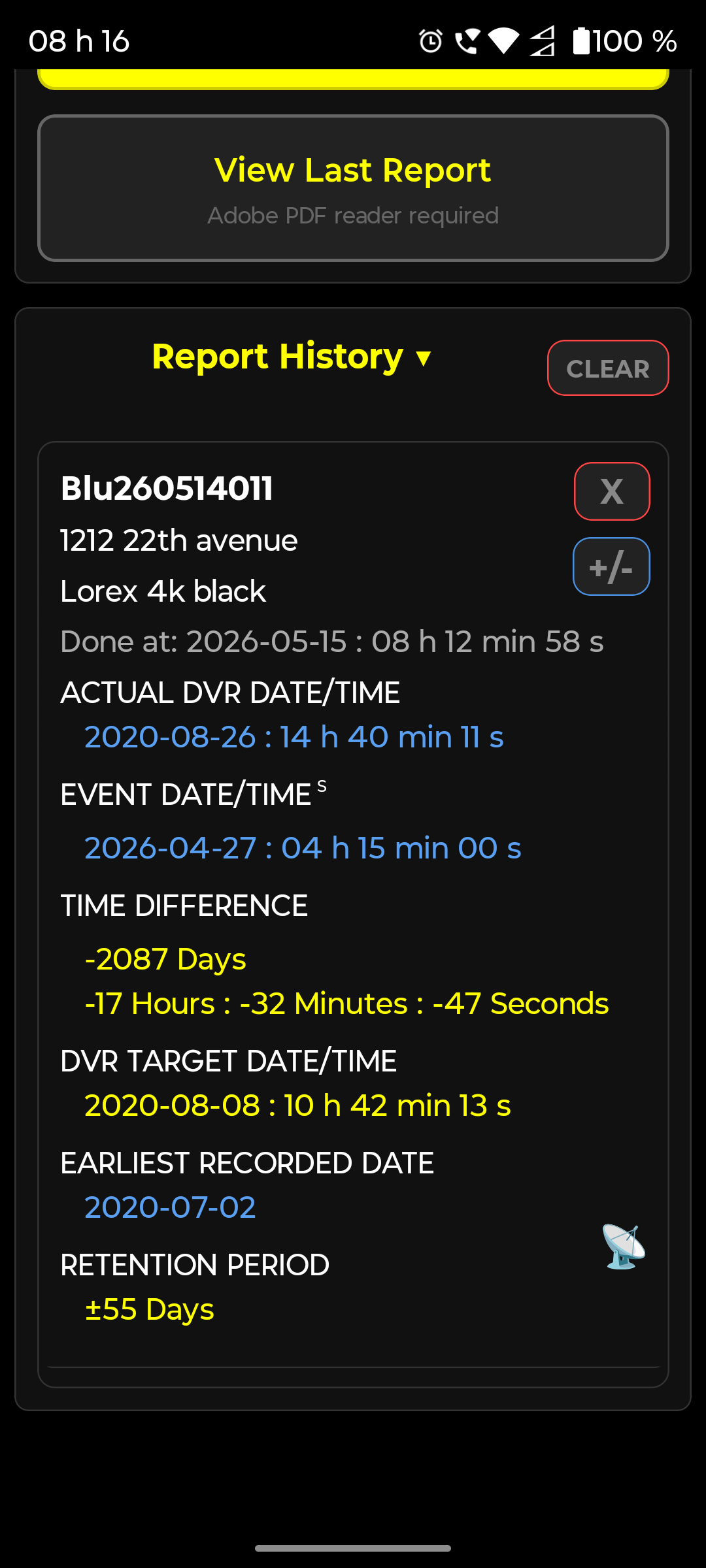 Report History list