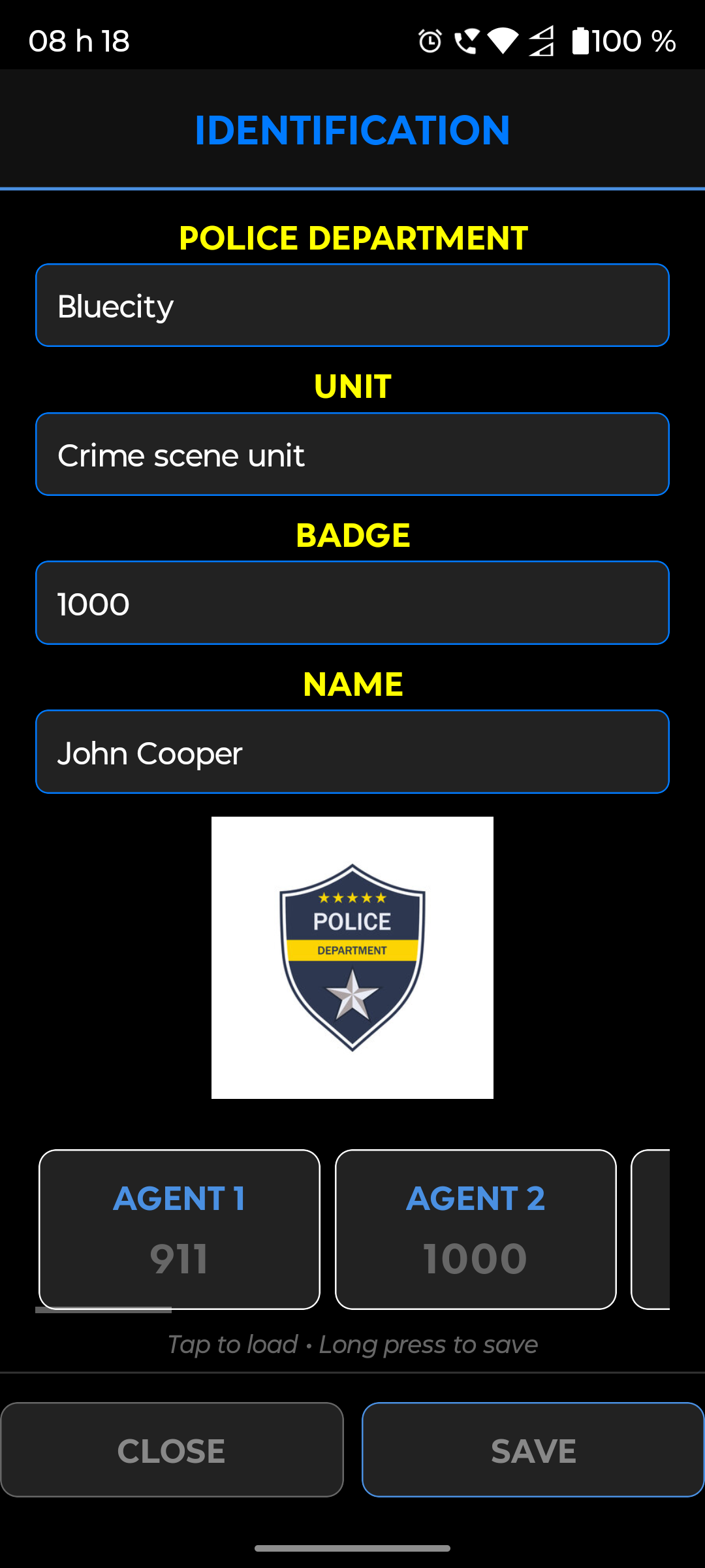 Multi-officer profile selector with 10 slots