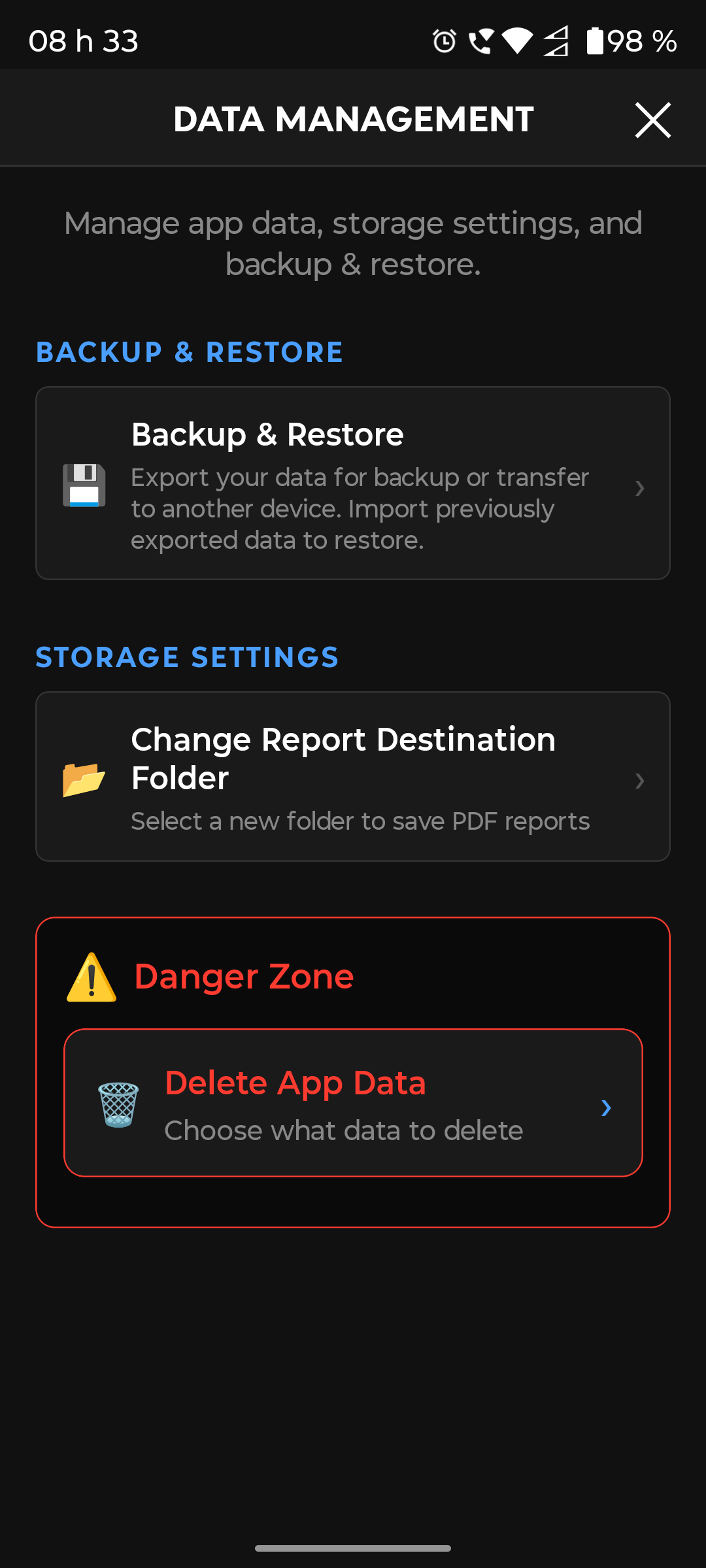 Backup & Restore modal — view 1