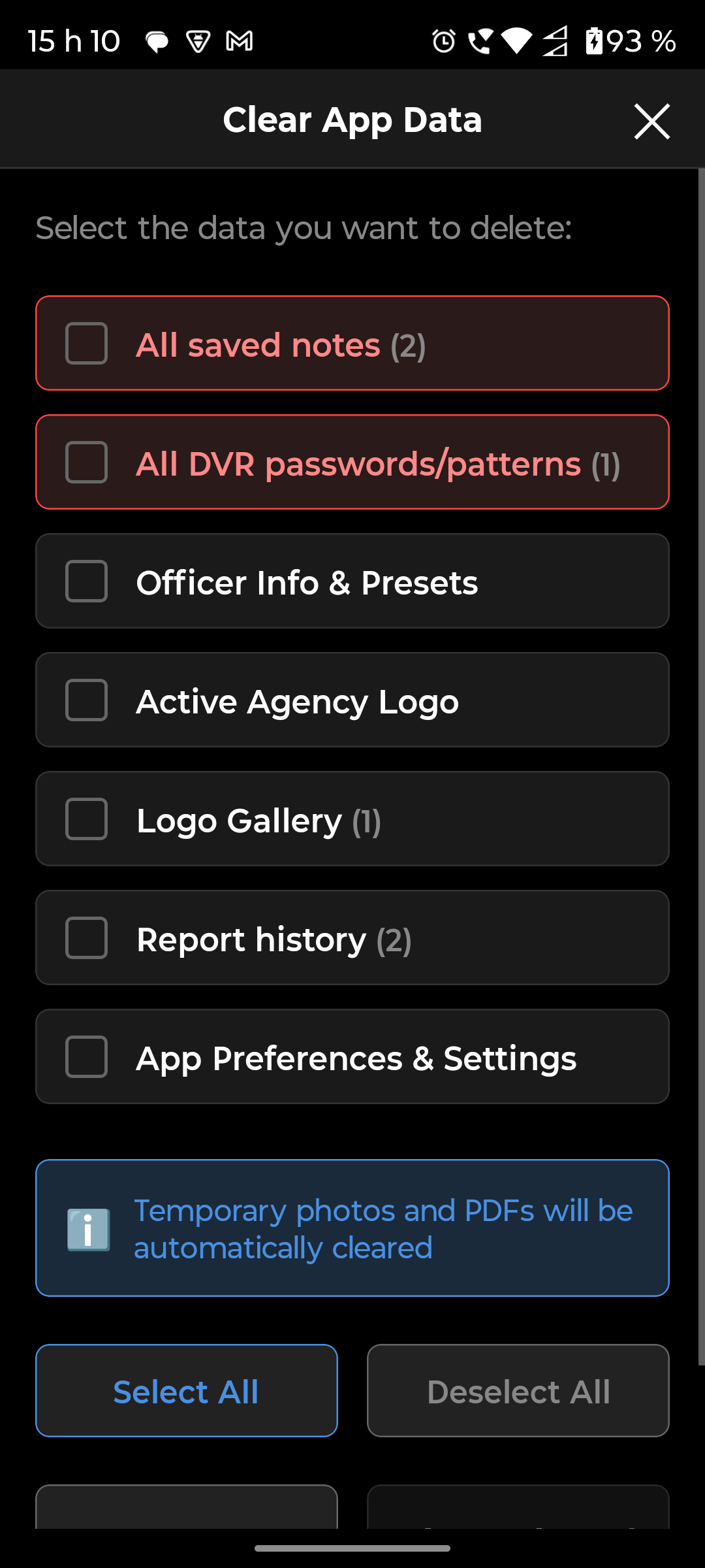 Backup & Restore modal — view 2