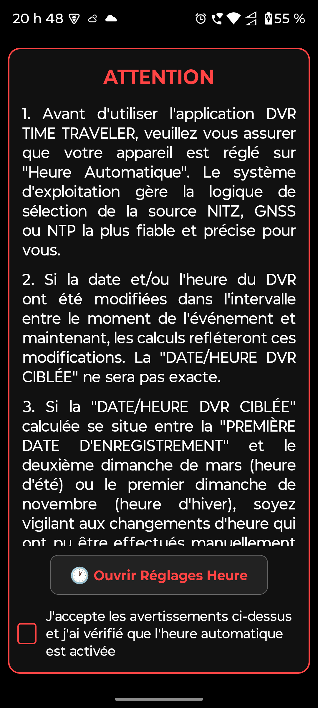 Page d'avertissement — vue 1