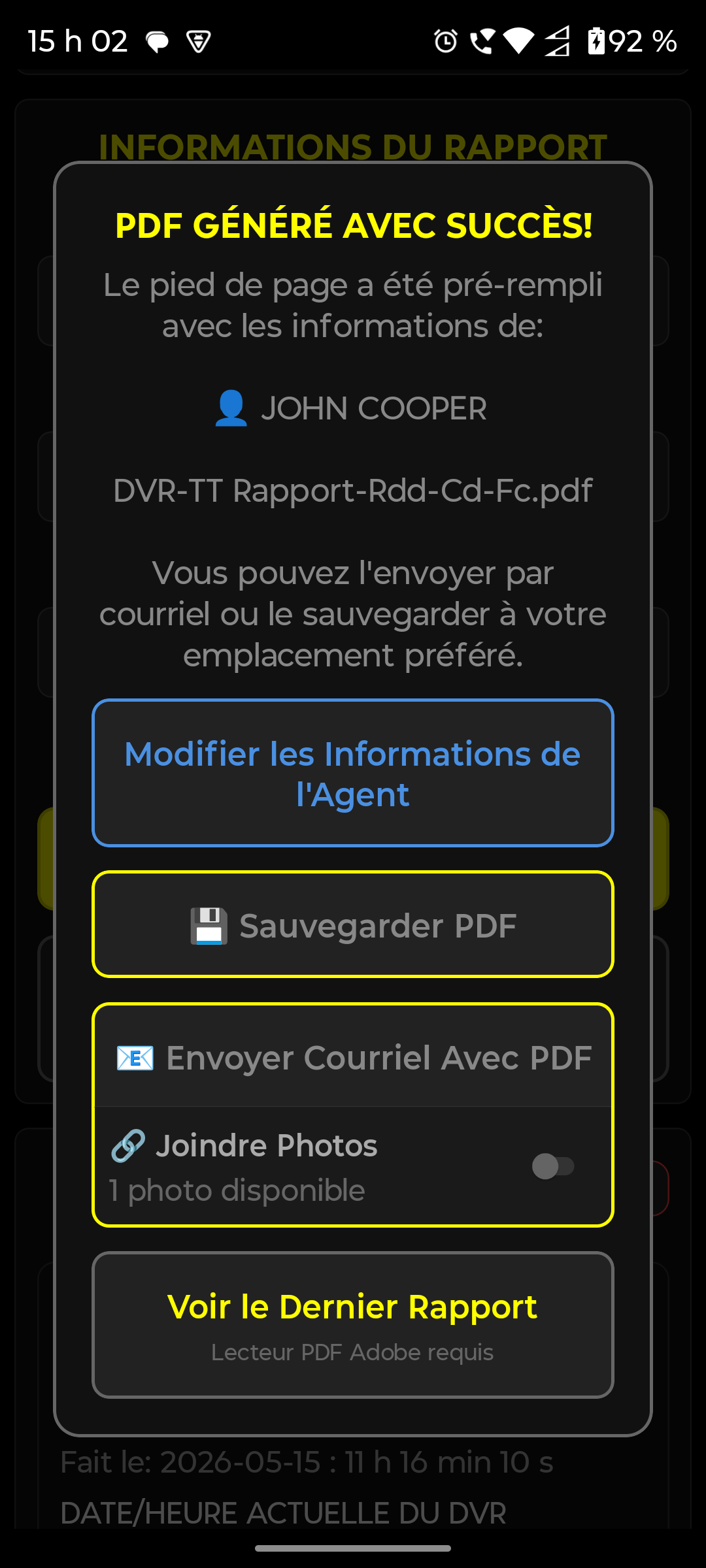 Partage d'un rapport