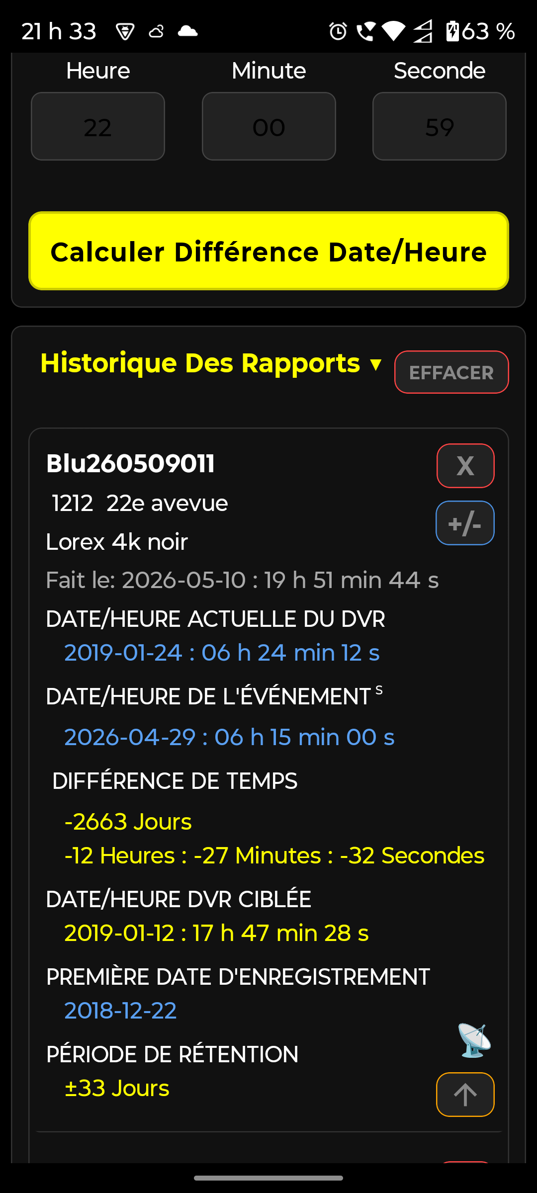 Liste de l'historique des rapports