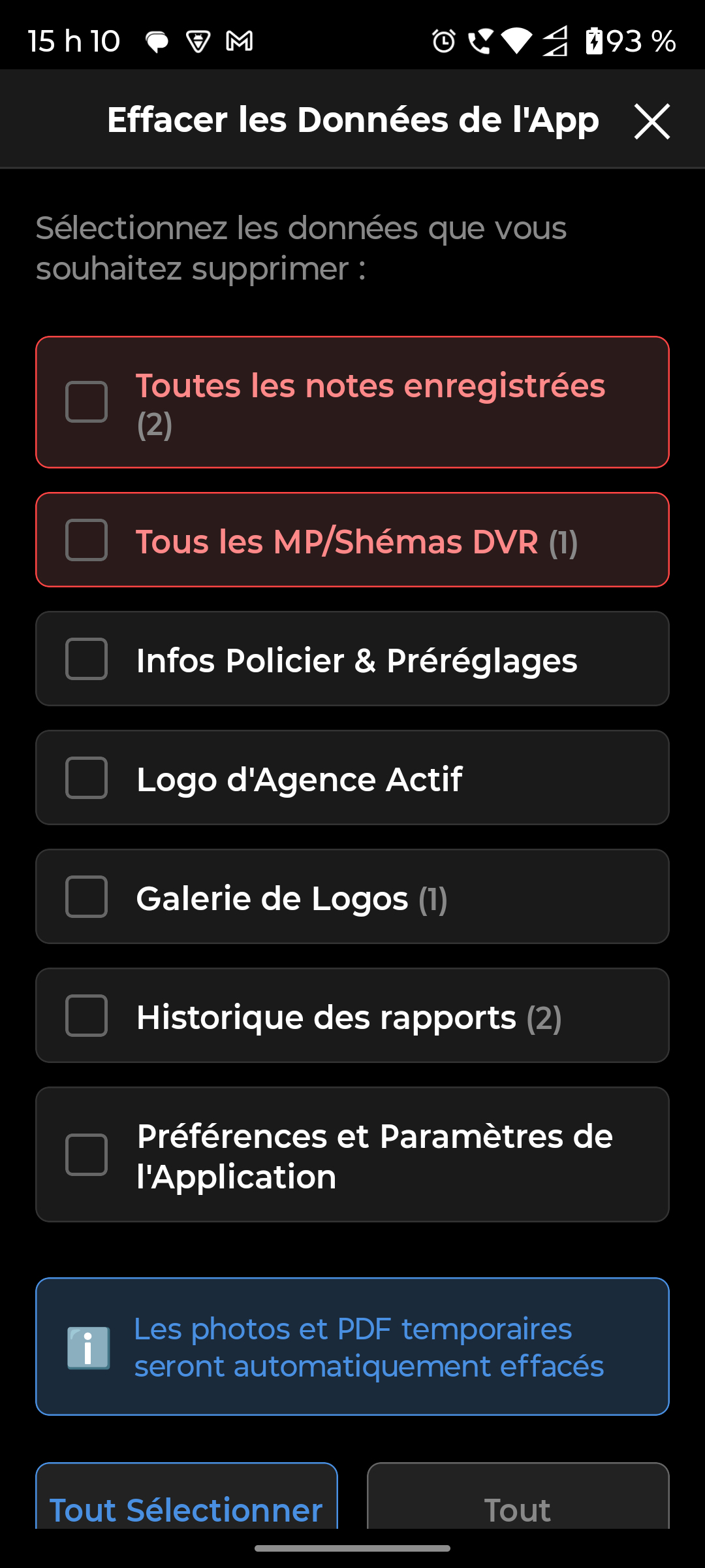 Modal Sauvegarde et restauration — vue 2